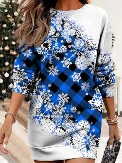 Women's Christmas Casual Dress Sweatshirt Dress Mini Dress Warm Fashion Outdoor Vacation Crew Neck Print Geometric Print Loose Fit Red Blue Purple S M L XL XXL -Tesla Style xxhvem1695371447370