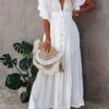 Women's Long Dress Maxi Dress Party Dress Casual Dress Swing Dress Pure Color Fashion Casual Outdoor Daily Vacation Ruffle Backless Short Sleeve V Neck Dress Loose Fit ArmyGreen White Red Summer -Tesla Style xyobmo1676277806755