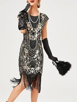 Women‘s Halloween Dress Retro 1920s Fringe Dress Midi Dress Party Sequins Tassel Fringe Floral Crew Neck Short Sleeve Slim Summer Spring 2023 Black Gold Red XS S M L 13 Women‘s Halloween Dress Retro 1920s Fringe Dress Midi Dress Party Sequins Tassel Fringe Floral Crew Neck Short Sleeve Slim Summer Spring 2023 Black Gold Red XS S M L -Tesla Style xyozne1677216927289
