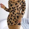 Women's Sweater Dress Jumper Dress Casual Dress Mini Dress Fashion Leopard Outdoor Daily Going Out Turtleneck Long Sleeve 2023 Loose Fit Black Wine Khaki S M L -Tesla Style xysorh1694756281075