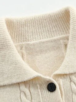 Women's Sweater Dress Jumper Dress Casual Dress Midi Dress Fashion Pure Color Outdoor Daily Vacation Going Out Lapel Long Sleeve Patchwork Button 2023 Regular Fit White Camel One Size -Tesla Style xzczht1695280916224