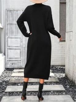 Women's Sweater Dress Winter Dress Jumper Dress Midi Dress Button Daily Date Going Out Fashion Basic Crew Neck Long Sleeve 2023 Loose Fit Black White Purple Color S M L XL Size -Tesla Style xzecdg1691991577413