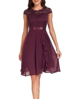 Women's Party Dress Lace Dress Cocktail Dress Midi Dress Black Pink Wine Short Sleeve Pure Color Lace Spring Fall Winter Crew Neck Fashion Winter Dress Wedding Guest Vacation 2023 S M L XL XXL -Tesla Style xzjpwj1692179775041