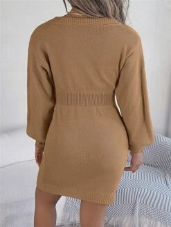 Women's Sweater Dress Winter Dress Jumper Dress Mini Dress Warm Pure Color Outdoor Casual Holiday Vacation V Neck Long Sleeve 2023 Regular Fit Pink Burgundy Green S M L -Tesla Style xzoejn1696926495764