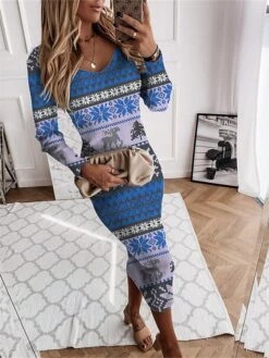 Women‘s Christmas Sweater Dress Jumper Dress Winter Dress Warm Snowflake Deer Outdoor Christmas Daily Holiday V Neck Long Sleeve 2023 Regular Fit Wine Blue Green S M L XL XXL 3XL -Tesla Style xzpfjt1695712667182