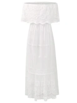 Women's Long Dress Maxi Dress Party Dress Lace Dress Swing Dress Floral Fashion Elegant Dress Daily Vacation Going Out Lace Mesh Half Sleeve Off Shoulder Dress Slim White Summer Spring S M L XL -Tesla Style xzpkue1672990411921