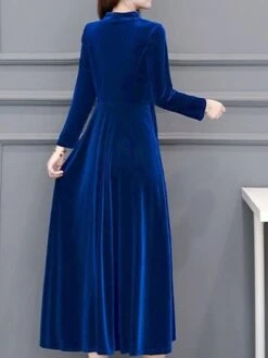 Women‘s Party Dress Wedding Guest Dress Velvet Dress Work Dress Midi Dress Black Wine Royal Blue Long Sleeve Pure Color Ruched Winter Fall Spring V Neck Fashion Spring Dress 2023 M L XL 2XL 3XL 4XL -Tesla Style yaexhq1671789636950