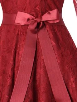 Women's Party Dress Lace Dress Wedding Guest Dress Midi Dress Wine Navy Blue 3/4 Length Sleeve Pure Color Lace Summer Spring Fall Crew Neck Fashion Party Wedding Guest Vacation 2022 S M L XL XXL -Tesla Style yatqba1631861637848