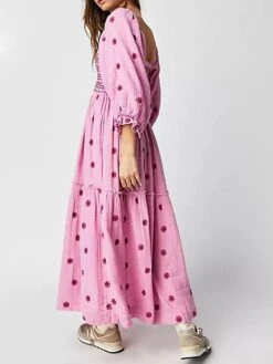 Women's Work Dress Casual Dress Swing Dress Fashion Winter Dress Daily Flared Sleeve Long Dress Maxi Dress Ruched Print Square Neck 3/4 Length Sleeve Floral Loose Fit Black Pink Royal Blue Fall Winter -Tesla Style yaxsiz1695645219216