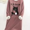 Women's Sweatshirt Dress Casual Dress Mini Dress Warm Fashion Outdoor Vacation Going Out Crew Neck Print Cat Letter Loose Fit Pink S M L XL XXL -Tesla Style yaynyf1697709068729