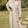 Women's Sweater Dress Winter Dress Jumper Dress Midi Dress Lace Up Split Outdoor Work Street Fashion Modern V Neck Long Sleeve 2023 Loose Fit Apricot Color S M L Size -Tesla Style ybbplu1695034921410
