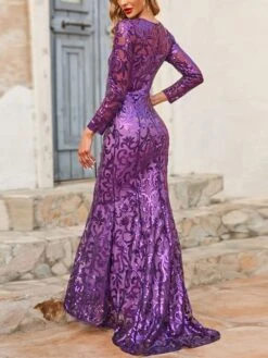 Women's Prom Dress Party Dress Sequin Dress Long Dress Maxi Dress Purple Gold Long Sleeve Solid Color Sequins Spring Fall Winter Crew Neck Fashion Party Winter Dress Wedding Guest 2022 S M L XL XXL -Tesla Style ybeqho1663663290933