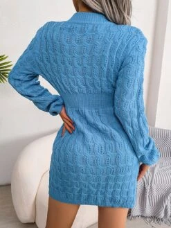 Women's Sweater Dress Jumper Dress Casual Dress Mini Dress Fashion Pure Color Outdoor Daily Vacation Going Out Crew Neck Long Sleeve Patchwork 2023 Regular Fit Black White Blue S M L -Tesla Style ybgdrf1695030481977
