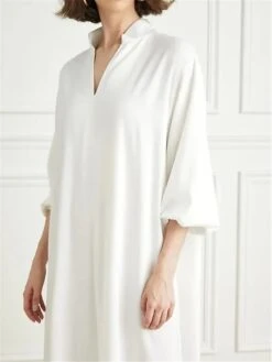 Women's Party Dress Work Dress Satin Dress Midi Dress White 3/4 Length Sleeve Pure Color Split Summer Spring Fall Split Neck Fashion Wedding Guest Vacation Summer Dress Loose Fit 2023 S M L XL XXL 3XL -Tesla Style ybrgyo1689832087045