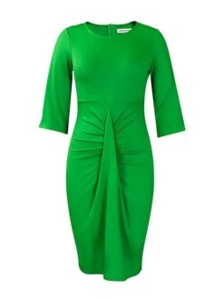 Women's Work Dress Sheath Dress White Dress Fashion Midi Dress Ruched Crew Neck Half Sleeve Plain Regular Fit White Pink Royal Blue Fall Winter S M L XL XXL -Tesla Style ycctra1693293956146