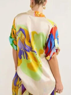 Women's Prom Dress Party Dress Satin Dress Long Dress Maxi Dress Green Long Sleeve Color Block Button Fall Winter Autumn Shirt Collar Fashion Vacation 2023 S M L XL XXL -Tesla Style yclbyc1694166356077