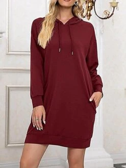 Women's Casual Dress Hoodie Dress Shift Dress Mini Dress Pocket Outdoor Street Daily Active Fashion Hooded Long Sleeve 2023 Loose Fit Black Wine Army Green Color S M L XL XXL Size -Tesla Style yczict1693558123724