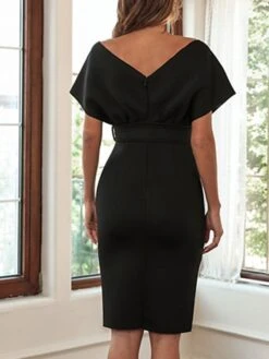 Women's Party Dress Bodycon Sheath Dress Mini Dress Black White Red Short Sleeve Pure Color With Belt Summer Spring V Neck Elegant 2023 S M L XL XXL -Tesla Style ydfxie1663666158860