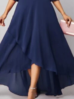 Women‘s Formal Party Dress Maxi Long Dress Navy Blue 3/4 Length Sleeve Print Pure Color Ruched Lace Fall Winter V Neck Elegant Fashion Modern 2023 3XL -Tesla Style ydsuva1657087890592