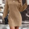 Women's Sweater Dress Jumper Dress Casual Dress Mini Dress Warm Pure Color Outdoor Casual Daily Going Out Turtleneck Long Sleeve 2023 Loose Fit Green Khaki S M L XL XXL