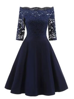 Women‘s Cocktail Party Dress Wedding Guest Dress Sheath Dress Midi Dress Wine Navy Blue Half Sleeve Solid Colored Off Shoulder Hot S M L XL XXL -Tesla Style ygshzx1564573221790