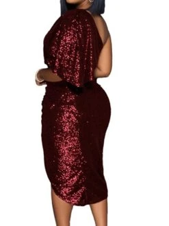 Women's Cocktail Party Dress Sequin Dress Bodycon Midi Dress Black Silver Red Half Sleeve Pure Color Sequins Spring One Shoulder S M L XL 29 Women's Cocktail Party Dress Sequin Dress Bodycon Midi Dress Black Silver Red Half Sleeve Pure Color Sequins Spring One Shoulder S M L XL -Tesla Style ygufjx1639564569923