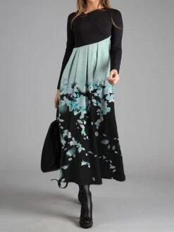 Women's Work Dress Casual Dress Swing Dress Fashion Winter Dress Daily Long Dress Maxi Dress Button Print V Neck Long Sleeve Floral Regular Fit Blue Purple Green Fall Winter S M L XL XXL -Tesla Style yhewqb1697424455050