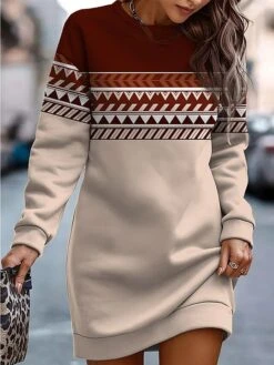 Women's Casual Dress Sweatshirt Dress Mini Dress Active Daily Outdoor Holiday Vacation Crew Neck Print Print Regular Fit Black Green Khaki S M L XL XXL -Tesla Style yhqpey1694590956004