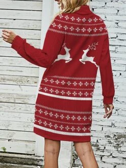 Women‘s Christmas Sweater Dress Jumper Dress Winter Dress Warm Snowflake Deer Outdoor Christmas Daily Vacation Turtleneck Long Sleeve 2023 Loose Fit Burgundy S M L XL XXL 3XL -Tesla Style yigqkz1696670905118