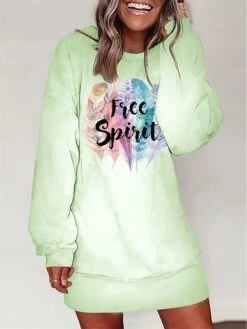 Women's Casual Dress Sweatshirt Dress Winter Dress Letter Feather Print Crew Neck Mini Dress Fashion Streetwear Outdoor Daily Long Sleeve Loose Fit White Blue Orange Fall Winter S M L XL XXL -Tesla Style yihuih1692938292308