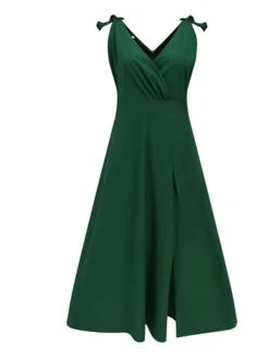 Women‘s Prom Party Dress Swing Dress Long Dress Maxi Dress Green Wine Khaki Sleeveless Pure Color Ruched Spring Summer V Neck Party Wedding Guest Loose Fit 2023 S M L XL -Tesla Style yiswsq1650943479308