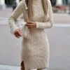 Women‘s Sweater Dress Winter Dress Casual Dress Midi Dress Beige Long Sleeve Pure Color Knit Print Winter Fall Turtleneck Casual Fall Dress 2023 S M L XL XXL -Tesla Style yjclgo1660559754443