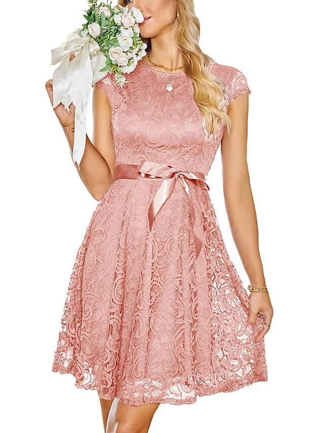 Women‘s Christmas Party Dress Lace Dress Cocktail Dress Midi Dress Pink Wine Navy Blue Short Sleeve Pure Color Lace Spring Fall Winter V Neck Fashion Winter Dress Wedding Guest Vacation 2023 11 Women‘s Christmas Party Dress Lace Dress Cocktail Dress Midi Dress Pink Wine Navy Blue Short Sleeve Pure Color Lace Spring Fall Winter V Neck Fashion Winter Dress Wedding Guest Vacation 2023 - Image 9