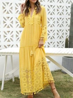 Women's Long Dress Maxi Dress Party Dress Casual Dress Sundress Pure Color Basic Bohemian Outdoor Daily Beach Lace Long Sleeve V Neck Dress Regular Fit Yellow Pink Blue Summer Spring S M L XL XXL 16 Women's Long Dress Maxi Dress Party Dress Casual Dress Sundress Pure Color Basic Bohemian Outdoor Daily Beach Lace Long Sleeve V Neck Dress Regular Fit Yellow Pink Blue Summer Spring S M L XL XXL -Tesla Style yjqsva1673260375258
