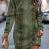 Women's Sweatshirt Dress Casual Dress Mini Dress Warm Fashion Outdoor Vacation Going Out Crew Neck Print Floral Regular Fit Green S M L XL XXL -Tesla Style yjvenk1697633440060
