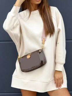 Women's Casual Dress Sweatshirt Dress Winter Dress Mini Dress Patchwork Outdoor Street Daily Active Fashion Crew Neck Long Sleeve 2023 Loose Fit Black White Green Color S M L XL XXL Size