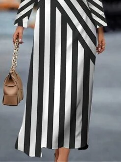 Women's Work Dress Casual Dress Semi Formal Dress Fashion Winter Dress Daily Midi Dress Print Crew Neck Long Sleeve Stripe Slim Black Fall Winter S M L XL XXL -Tesla Style yktmbq1694426139450