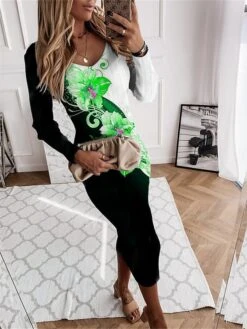 Women's Sweater Dress Jumper Dress Casual Dress Midi Dress Warm Floral Outdoor Daily Holiday Vacation V Neck Long Sleeve 2023 Regular Fit Red Blue Green S M L XL XXL 3XL -Tesla Style yldjjd1695714744375