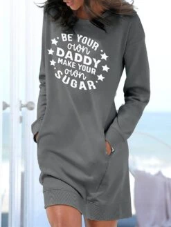 Women's Casual Dress Sweatshirt Dress Winter Dress Letter Pocket Print Crew Neck Mini Dress Fashion Streetwear Outdoor Daily Long Sleeve Loose Fit White Gray Fall Winter S M L XL XXL -Tesla Style ylhufl1694502464407