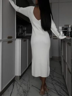 Women's Sweater Dress Winter Dress Jumper Dress Midi Dress Split Outdoor Daily Vacation Fashion Streetwear V Neck Long Sleeve 2023 Regular Fit Black White Green Color S M L Size -Tesla Style ylpiqh1692614174207