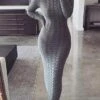 Women's Sweater Dress Winter Dress Jumper Dress Long Dress Maxi Dress Split Outdoor Street Daily Fashion Sexy Stand Collar Long Sleeve 2023 Slim Beige Gray Color S M L XL XXL Size -Tesla Style ylrwbo1695036468522