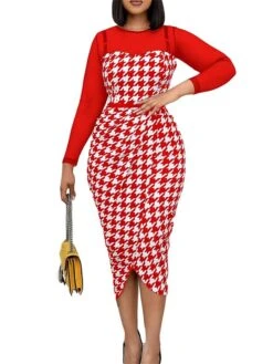 Women's Work Dress Casual Dress Sheath Dress Fashion Office Daily Workfashion Midi Dress Split Print Crew Neck Long Sleeve Houndstooth Regular Fit Red Blue Fall Winter S M L XL XXL 12 Women's Work Dress Casual Dress Sheath Dress Fashion Office Daily Workfashion Midi Dress Split Print Crew Neck Long Sleeve Houndstooth Regular Fit Red Blue Fall Winter S M L XL XXL -Tesla Style ylsfov1695645173697