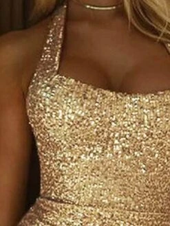 Women's Party Dress Sequin Dress Cocktail Dress Long Dress Maxi Dress Gold Sleeveless Pure Color Sequins Summer Spring Fall Halter Neck Fashion Party Birthday Wedding Guest Slim 2023 S M L XL -Tesla Style ylsvau1637661447383