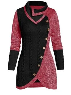 Women‘s Sweater Dress Winter Dress Green Black Wine Red Gray Long Sleeve Button Winter Fall Turtleneck Casual L XL XXL 3XL 4XL 5XL -Tesla Style ymmqaz1631266015639