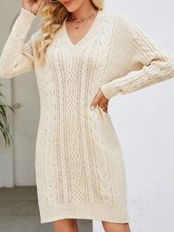 Women's Sweater Dress Winter Dress Jumper Dress Mini Dress Ruched Outdoor Street Daily Fashion Streetwear V Neck Long Sleeve 2023 Loose Fit Dark Green Purple Dark Blue Color S M L XL XXL Size -Tesla Style ymwctg1692081736711