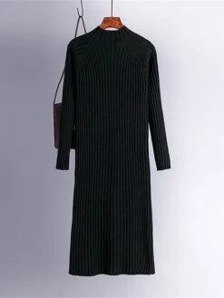 Women's Sweater Dress Jumper Dress Winter Dress Midi Dress Warm Plain Outdoor Daily Vacation Going Out Turtleneck Long Sleeve 2023 Loose Fit Black Brown Khaki One Size -Tesla Style ynmcqc1697711603221