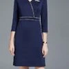 Women's Work Dress Sheath Dress Semi Formal Dress Fashion Office Daily Workfashion Mini Dress Patchwork Zipper V Neck 3/4 Length Sleeve Plain Regular Fit Navy Blue Fall Winter S M L XL XXL -Tesla Style ynqaqn1695030984414