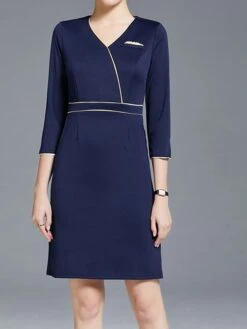 Women's Work Dress Sheath Dress Semi Formal Dress Fashion Office Daily Workfashion Mini Dress Patchwork Zipper V Neck 3/4 Length Sleeve Plain Regular Fit Navy Blue Fall Winter S M L XL XXL