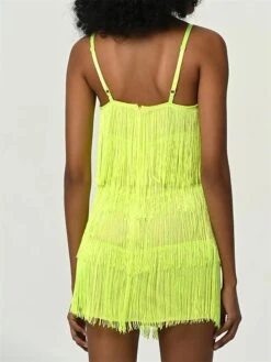 Women‘s Party Dress Fringe Dress Sequin Dress Homecoming Dress Mini Dress Neon Yellow White Light Green Sleeveless Pure Color Sparkly Glitter Sequins Spring Fall Winter Fashion Winter Dress Wedding -Tesla Style ypetqo1692085481303