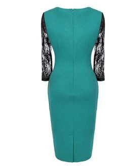 Women's Party Dress Lace Dress Bodycon Midi Dress Purple Green 3/4 Length Sleeve Floral Lace Fall Winter Autumn Square Neck Stylish 2023 S M L XL XXL 3XL 4XL 5XL -Tesla Style ypfkyt1645582128307